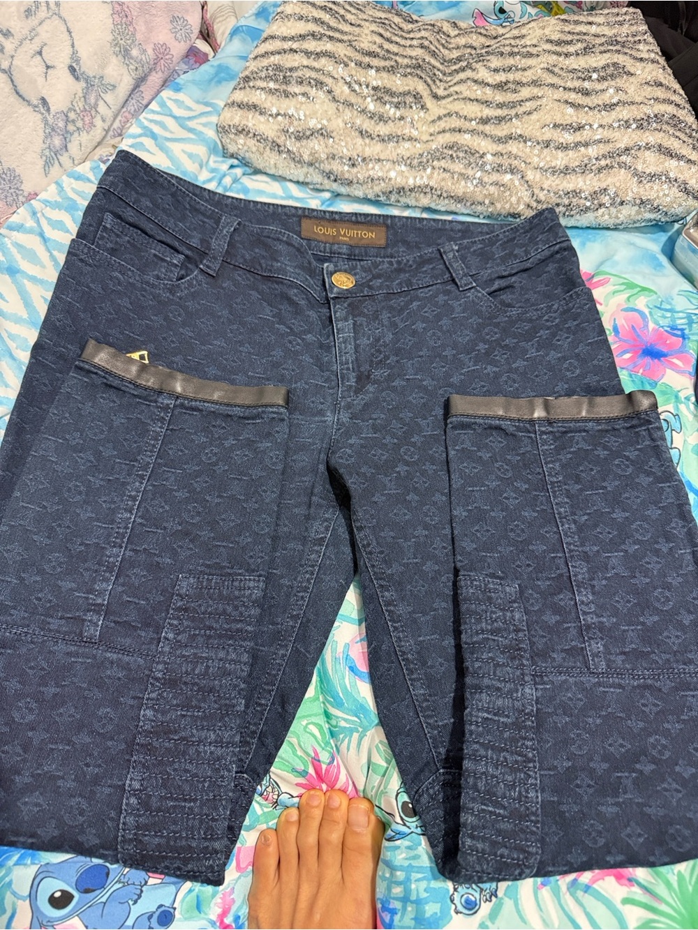 Louis Vuitton women  Navy Monogram Embossed Riding Jeans size 40 -L